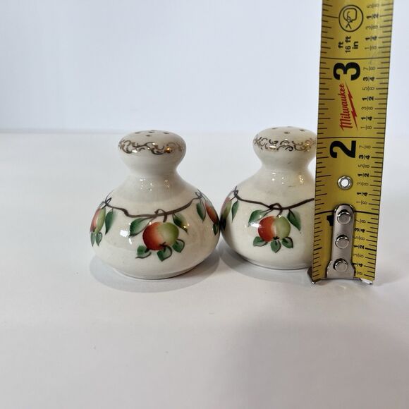 Antique Salt And Pepper Shakers Hand Painted Apples And Gold Motif - Picture 7 of 7